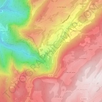 Mapa topográfico L'Evalide, altitud, relieve