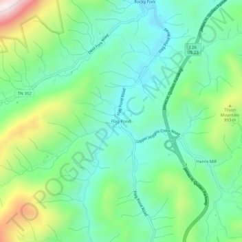 Mapa topográfico Flag Pond, altitud, relieve