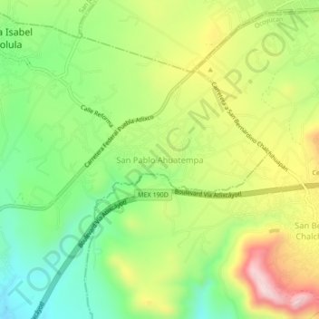 Mapa topográfico San Pablo Ahuatempa, altitud, relieve
