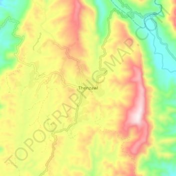 Mapa topográfico Thenzawl, altitud, relieve