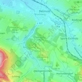Mapa topográfico Lippischer Meierhof, altitud, relieve