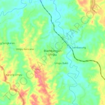 Mapa topográfico Blambangan Umpu, altitud, relieve