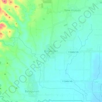 Mapa topográfico Bobongon, altitud, relieve