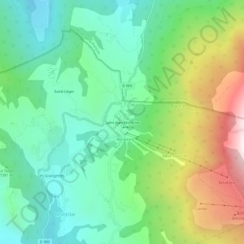 Mapa topográfico Saint-Jean-Montclar, altitud, relieve