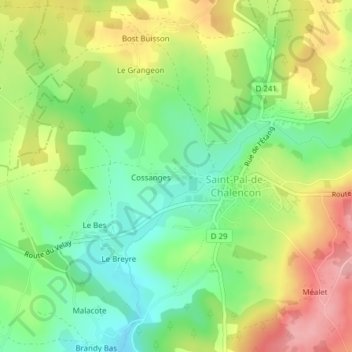 Mapa topográfico Cossange, altitud, relieve