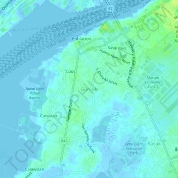 Mapa topográfico Gun-ob, altitud, relieve