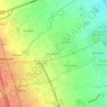 Mapa topográfico Santa Maria, altitud, relieve