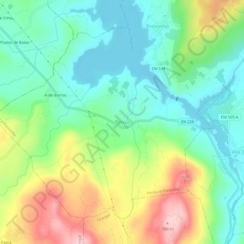 Mapa topográfico Penso, altitud, relieve