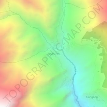 Mapa topográfico Tetanchet, altitud, relieve