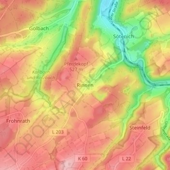 Mapa topográfico Rinnen, altitud, relieve