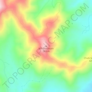 Mapa topográfico Mill Mountain, altitud, relieve
