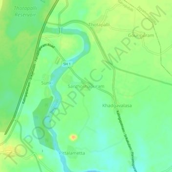Mapa topográfico Santhoshapuram, altitud, relieve