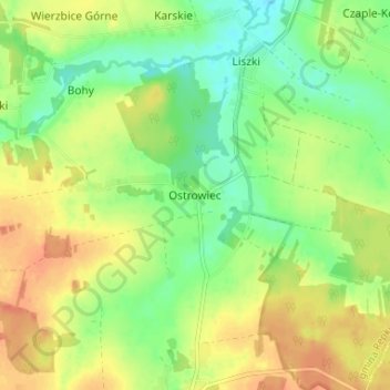 Mapa topográfico Ostrowiec, altitud, relieve