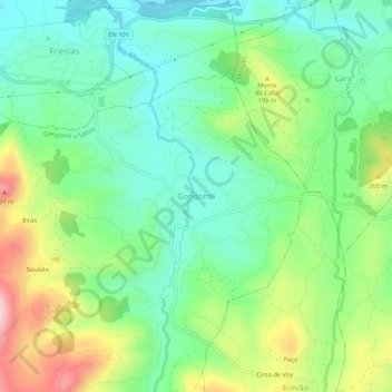 Mapa topográfico Gondomil, altitud, relieve