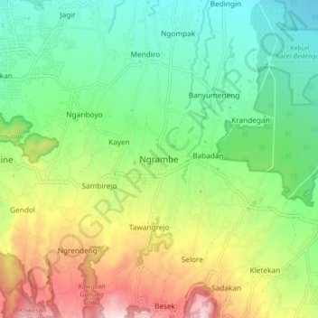 Mapa topográfico Ngrambe, altitud, relieve