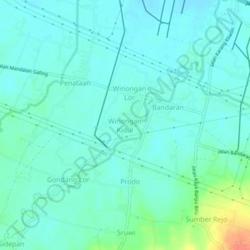 Mapa topográfico Winongan Kidul, altitud, relieve