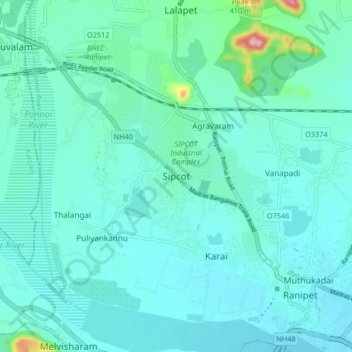 Mapa topográfico Sipcot, altitud, relieve