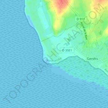 Mapa topográfico Le Bec d'Andaine, altitud, relieve