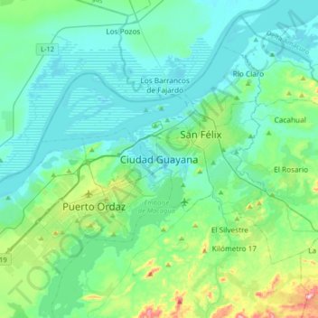 Mapa topográfico Ciudad Guayana, altitud, relieve