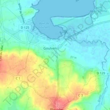 Mapa topográfico Gouerven, altitud, relieve