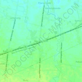 Mapa topográfico Margomulyo, altitud, relieve