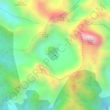 Mapa topográfico Mount Kelud, altitud, relieve