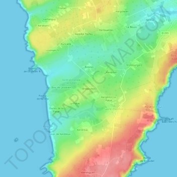 Mapa topográfico Bregoulou, altitud, relieve