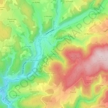 Mapa topográfico Les Rivaux, altitud, relieve