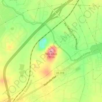 Mapa topográfico Pilot Knob, altitud, relieve