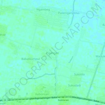 Mapa topográfico Pajangan, altitud, relieve