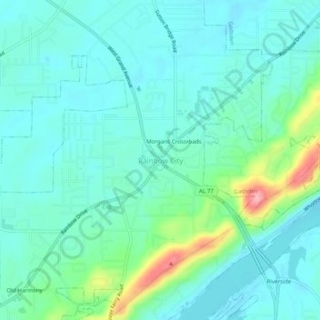 Mapa topográfico Rainbow City, altitud, relieve