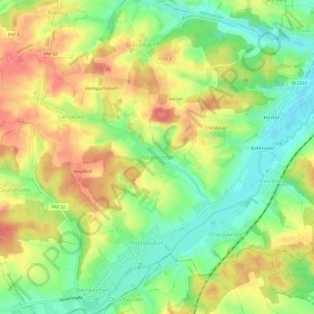 Mapa topográfico Haunstetten, altitud, relieve