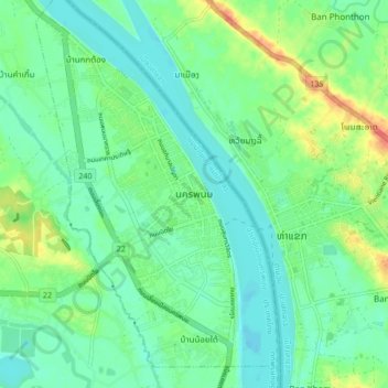 Mapa topográfico Nakhon Phanom, altitud, relieve
