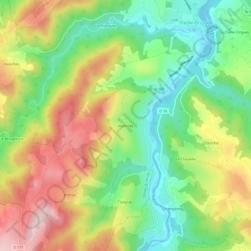 Mapa topográfico Védrines, altitud, relieve