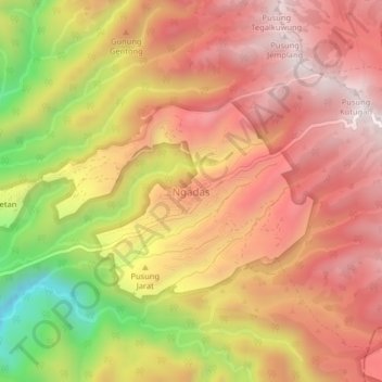 Mapa topográfico Ngadas, altitud, relieve