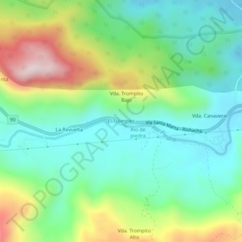 Mapa topográfico El Trompito, altitud, relieve