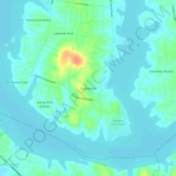 Mapa topográfico Curtiswood, altitud, relieve