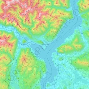 Mapa topográfico Verbania, altitud, relieve