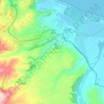 Mapa topográfico Azgar, altitud, relieve