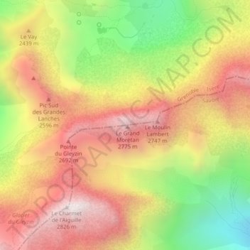 Mapa topográfico Le Grand Morétan, altitud, relieve