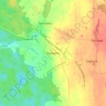 Mapa topográfico Tarnowiec, altitud, relieve