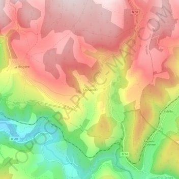 Mapa topográfico Les Salces, altitud, relieve