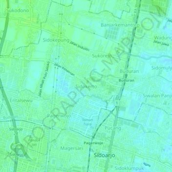 Mapa topográfico Sidokerto, altitud, relieve
