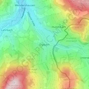Mapa topográfico Dippach, altitud, relieve