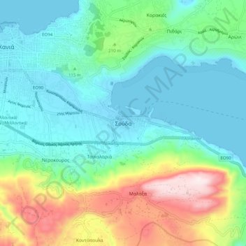 Mapa topográfico Souda, altitud, relieve