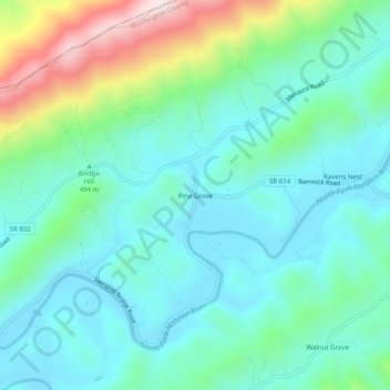 Mapa topográfico Pine Grove, altitud, relieve