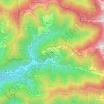 Mapa topográfico Chiappa, altitud, relieve