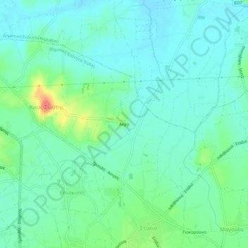 Mapa topográfico Akra, altitud, relieve