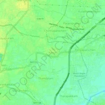 Mapa topográfico Kovur, altitud, relieve