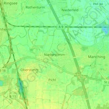 Mapa topográfico Niederstimm, altitud, relieve